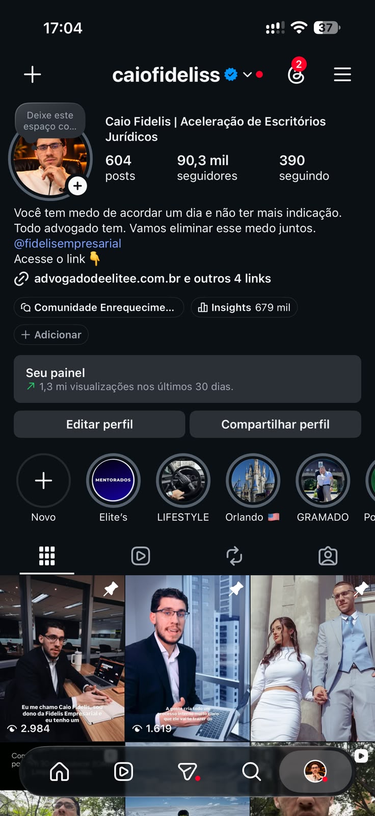 Captura real do perfil @caiofideliss no Instagram, enviada por Caio em 6 de outubro de 2026